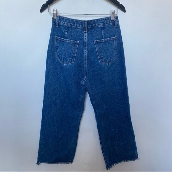 Oak + Fort Wide Leg crop Raw Hem Rigid Jeans Medium - Picture 2 of 9